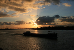 Zonsondergang aan de Schelde in Antwerpen