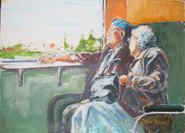 P-oudjes-in-trein acryl