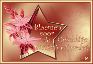 Verjaardagkaart ster met bloem.