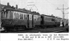 De allerlaatste tram Malieveld H303+B26+A327 13-11-1961