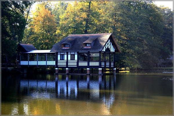 architectuur,water,bomen,herfst