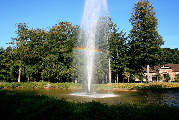 regenboog,water,bomen,herfst