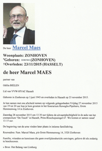 Marcel Maes overlijdensbericht