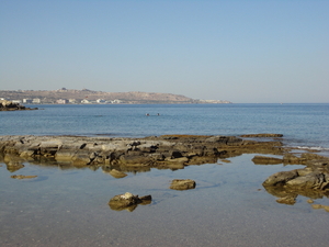 Ons uitzicht vanaf de ligbedjes in Faliraki