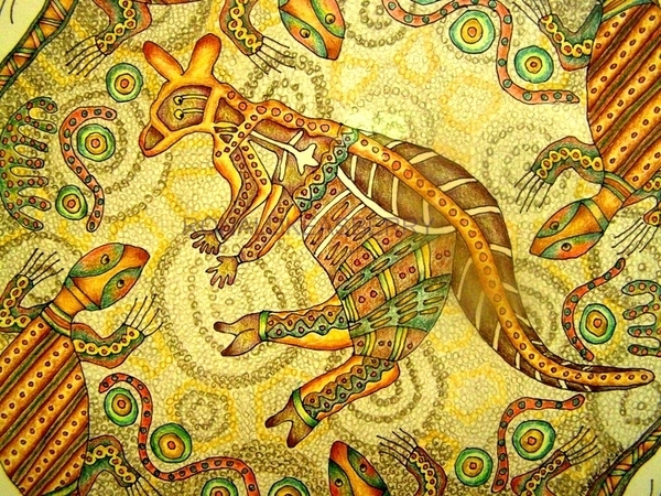 ABORIGINAL KANGOEROE HAGEDIS TEKENING