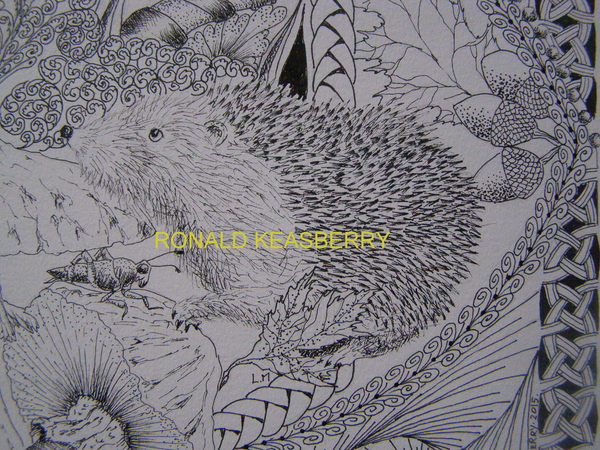 egel zentangle doodle paddenstoel herfst eikels bladeren krekel