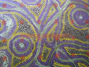 ABORIGINAL MET RODE STIPPEN IN ACRYL