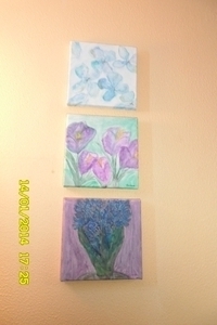 3 aquerelletjes op canvas bloemen