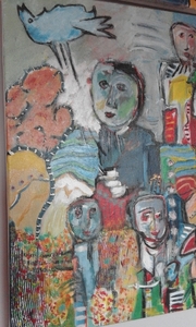 MENS EN DIER ( 50 x 50 ) klein vogeltje