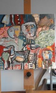 MENS EN DIER ( 40 x 40 ) de hond en de vogel