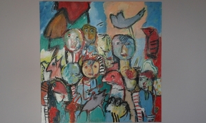 mens en dier  - het pleintje  - 50x50