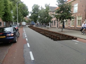 Aanleg van de tijdelijke trambaan