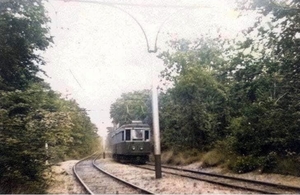 Blauwe tram op het traject Scheveningse bosjes (opgeheven 31 augu