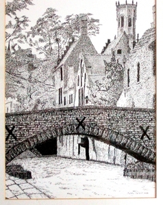 Brugge, De groene rei en Peerdenbrug. (Chinese inkt)