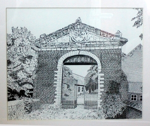 Poort en hoeve van kasteel Het Hoes,Remersdaal.( Chineese inkt)