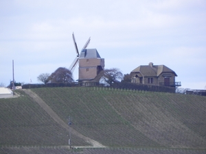 een windmolen in de verte