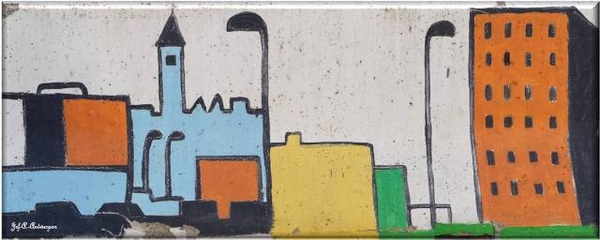 Tekening op betonnen blok, Kattendijkdok Oostkaai.