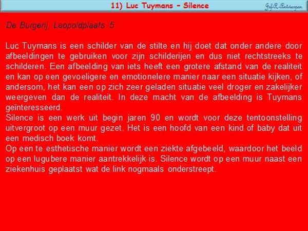 Antwerpen, Kunst, 11 kunstenaars tegen de muur, Luc Tuymans,