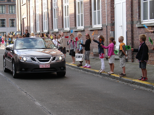 Ontvangst door de kinderen aan school