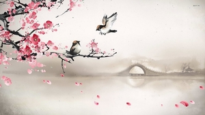sparrows-on-the-cherry-tree-1920x1080-artistic-.-1920×1080-wallp
