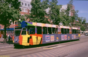 TV a la Carte, GVB 788, Lijn 9, Waterlooplein, 29 mei 1995.