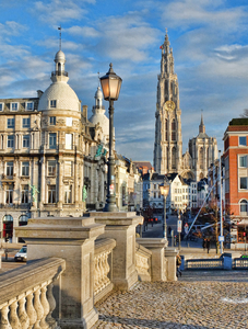 Antwerp Suikerrui and the cathedral by Jules Grandgagnage