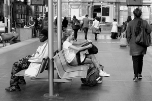 waiting on a train in Antwerp Central Station