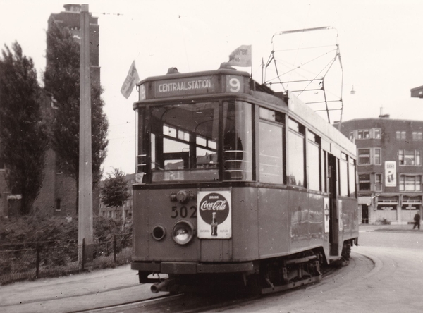 Motorrijtuig 502, lijn 9, Lange Hilleweg, 9-6-1954