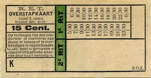 R.E.T. 1934 overstapkaartje 2 ritten 15 cent