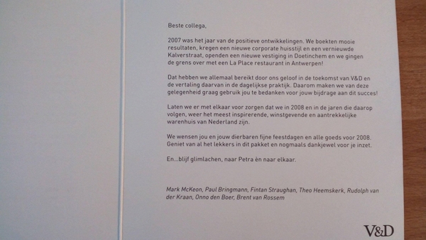 De kerstwensen van de directie uit resp. 2007, 2009 en 2013