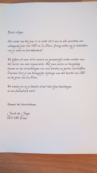 De kerstwensen van de directie uit resp. 2007, 2009 en 2013