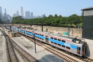 Metra treinstel, net vertrokken uit Chicago