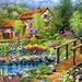 flowers-beautiful-cottage-flowers-paintings-lake-sky-bridge-natur