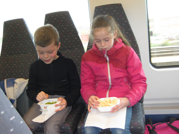 29) Fruit eten op de trein naar Schaarb. op 06 april '18