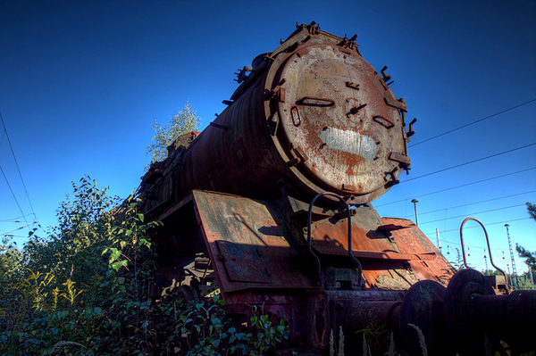 Roestige oude stoomtrein