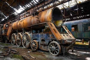 Roestige oude stoomtrein