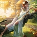 art-fantasy-girl-feeding-squirrel-garden-butterfly-walkway-1080P-
