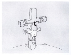 Cartoon_Olense-Kartoonale-8e_1996_Bekende-Figuren_Jezus-gestraft-