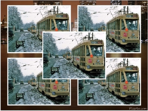 PCC 7082 gevolgd door 7023 op lijn 39 gedurende een winterdag met