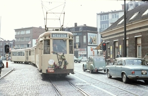 61 laatse tram rijdt binnen in stelplaats Merksem