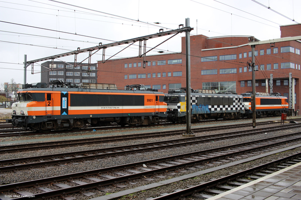 Loc 9901 van Rail Expert en nog twee soortgenoten op de opstelspo