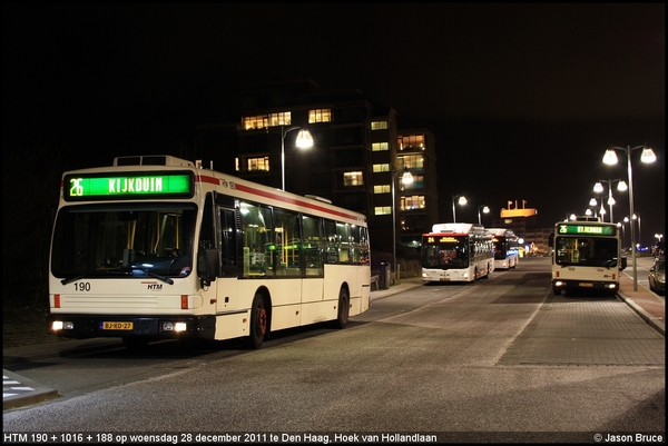 HTM 190 + 1016 + 188 - Den Haag, Hoek van Hollandlaan 28-12-2011