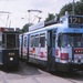 Museumtram 469 naast dienstwagen 3 van lijn 12 in de vorm van de 