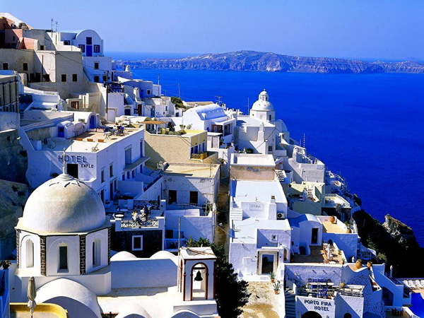 santorini-griekenland-town-blauwe-achtergrond
