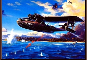 geschilderde-vliegtuigen-luchtvaart-vliegende-boot-achtergrond
