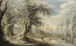 gijsbrecht_leytens_-_a_winter_landscape_with_a_woodsman_and_trave
