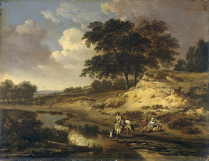 778px-Jan_Wijnants_-_Landschap_met_een_ruiter_die_zijn_paard_dren