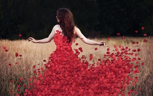 Red-rose-petals-dress-with-girl_2560x1600