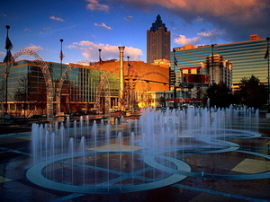 nacht-steden-fontein-reflectie-wolkenkrabbers-achtergrond