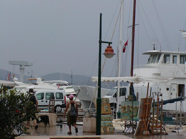 schilderezels in de regen